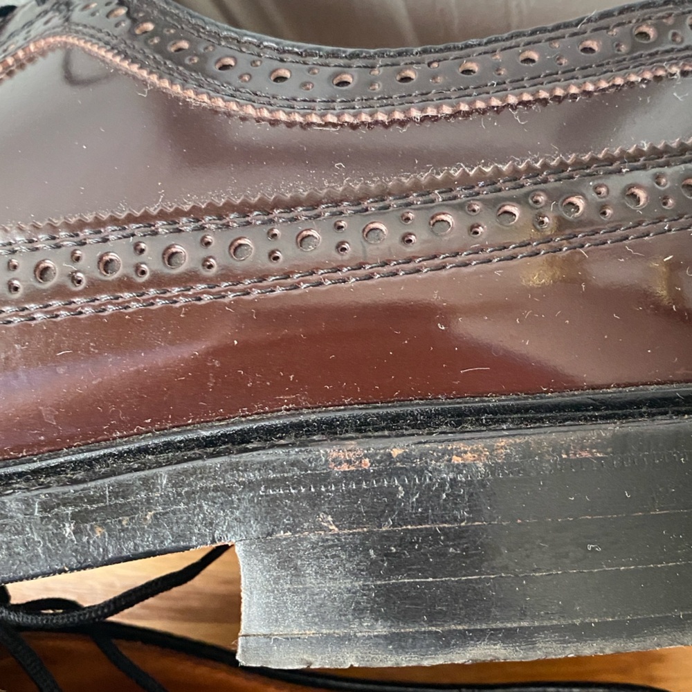 VINTAGE 1960s DEXTER Chancellors Burgundy Leather Wingtip Derby Shoes 9.5 E - Picture 14 of 15